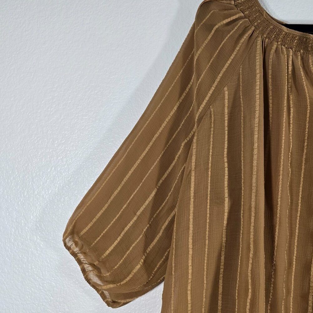 Torrid Sheer Peasant Blouse Top Women Size 3XL Brown Stripes Tie Boho Hippie - Picture 10 of 11